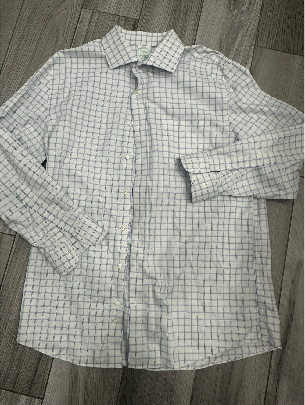 Brooks Brothers Slim Fit Non-Iron Stretch Dress Shirt 16-32 White Blue Check